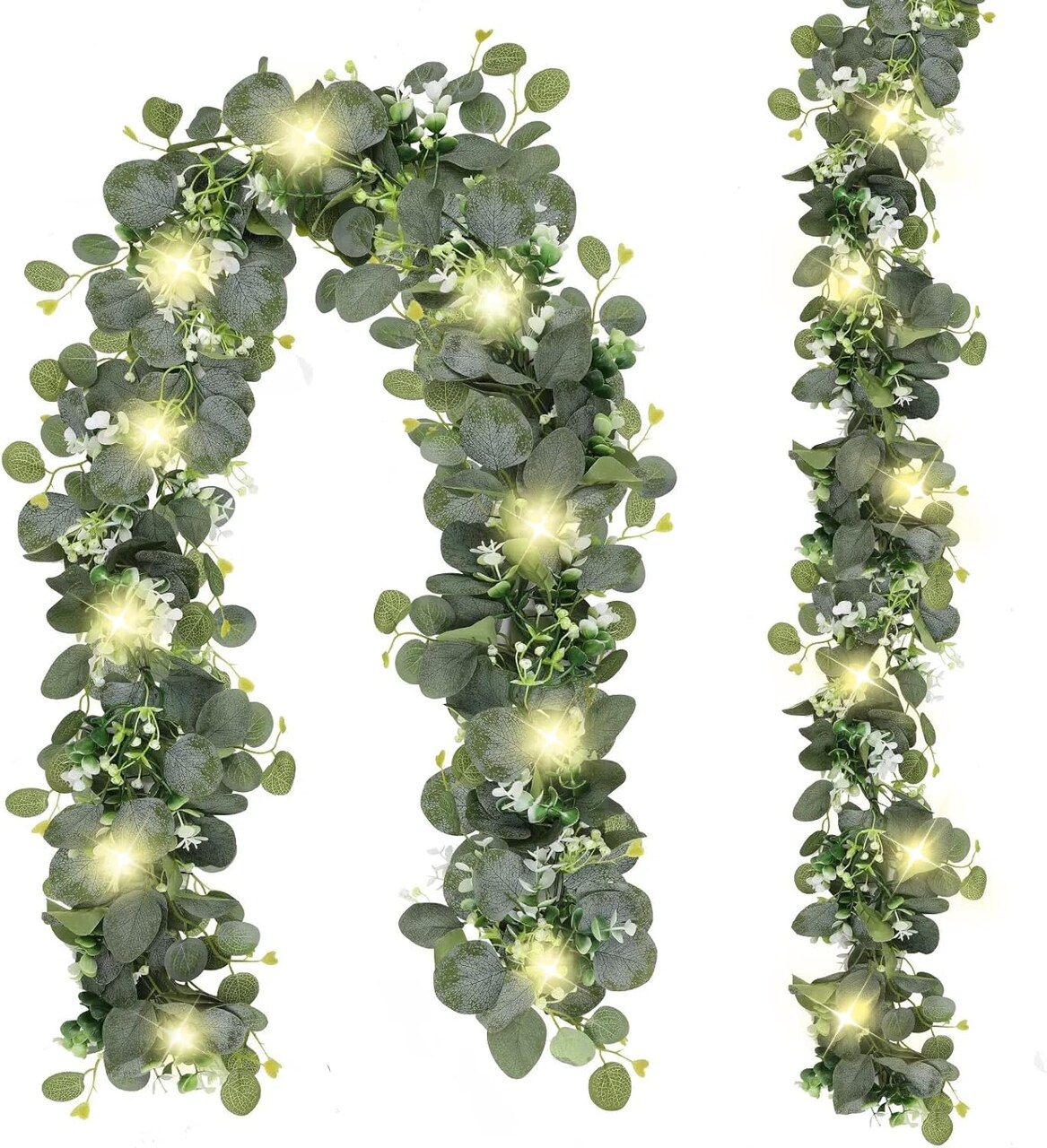 2 Pack Artificial Eucalyptus Garland with Lights (Green)